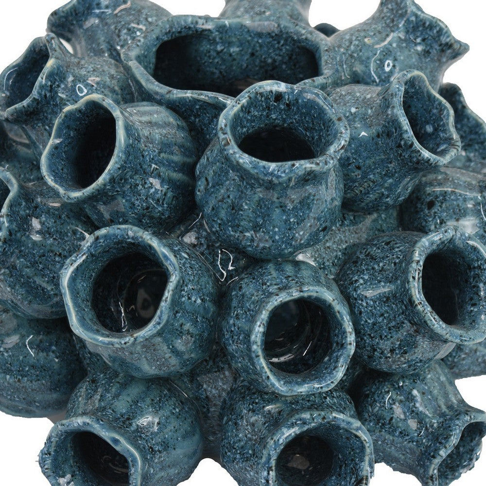 Coral Accent Vase Dark Blue Ceramic Finish Coastal Design 11 Inch