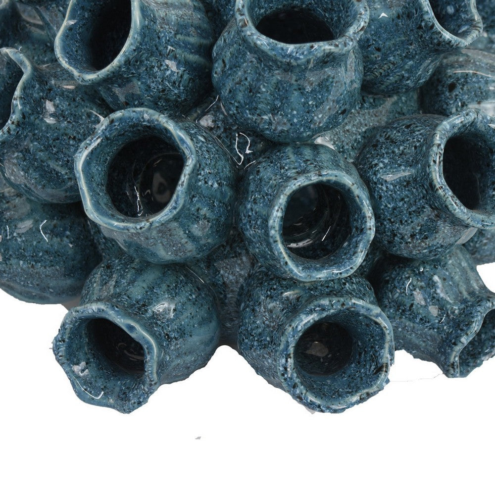 Coral Accent Vase Dark Blue Ceramic Finish Coastal Design 11 Inch