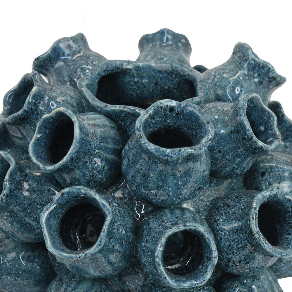 Coral Accent Vase Dark Blue Ceramic Finish Coastal Design 11 Inch