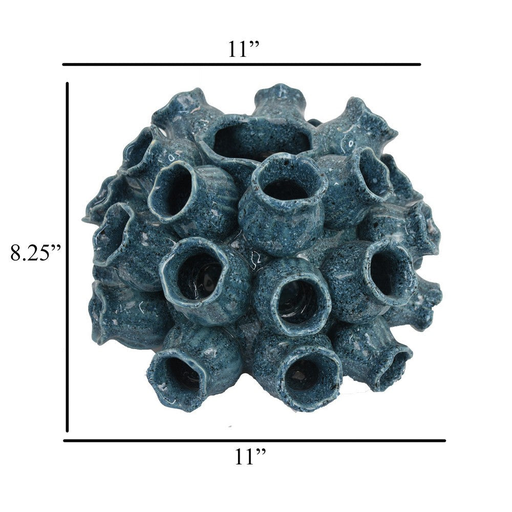 Coral Accent Vase Dark Blue Ceramic Finish Coastal Design 11 Inch