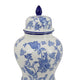 Temple Jar Blue Floral Design White Ceramic Vintage Style 16 Inch BM331042