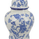 Temple Jar Blue Floral Design White Ceramic Vintage Style 16 Inch BM331042