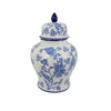 Temple Jar, Blue Floral Design, White Ceramic, Vintage Style, 16 Inch