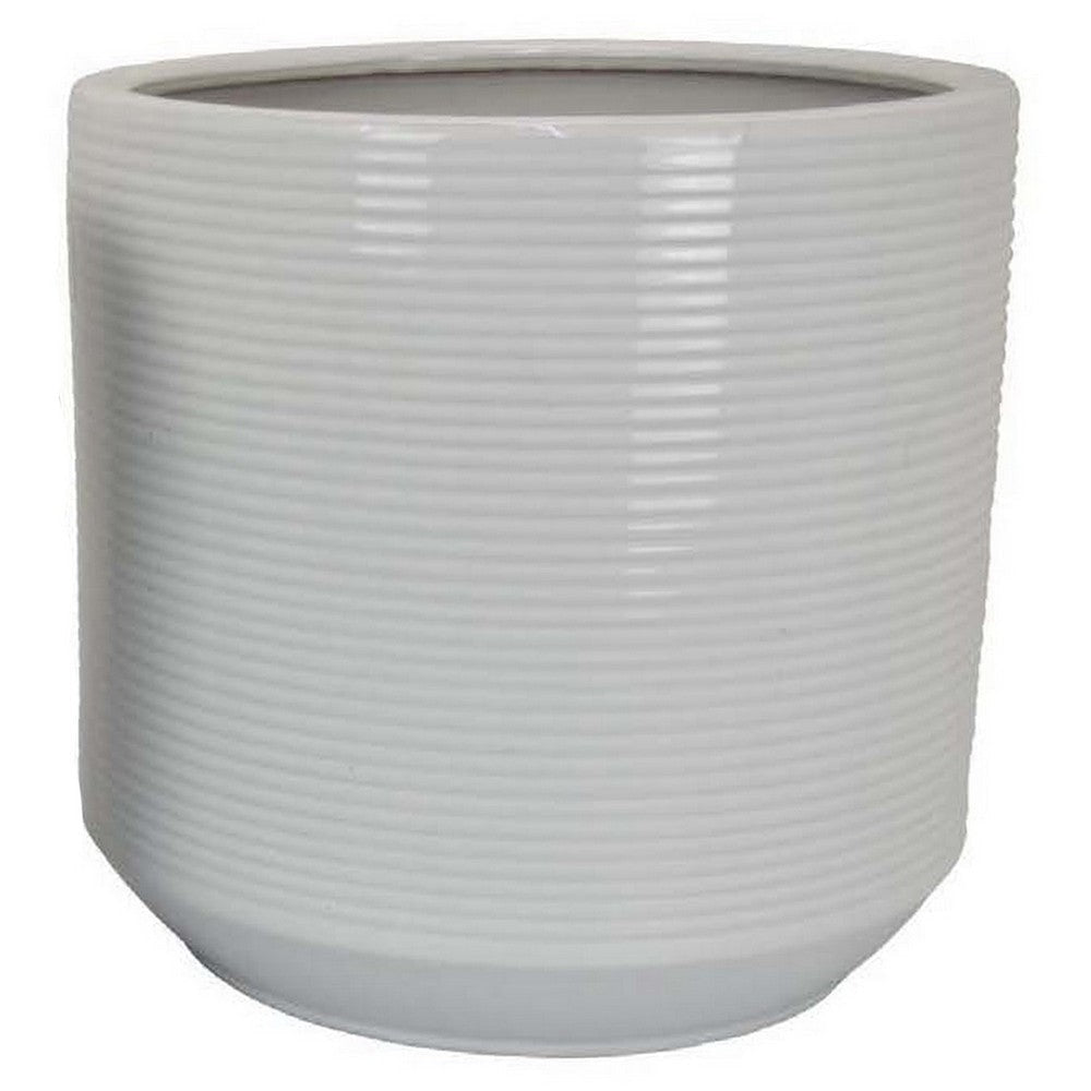 Fusie Planter Set of 2 Round White Ceramic Horizontal Texture BM331045