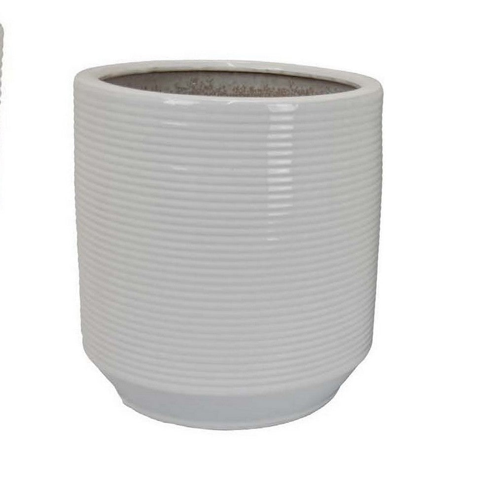 Fusie Planter Set of 2 Round White Ceramic Horizontal Texture BM331045