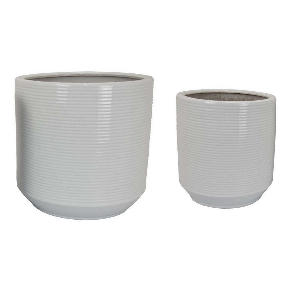 Fusie Planter Set of 2 Round White Ceramic Horizontal Texture BM331045