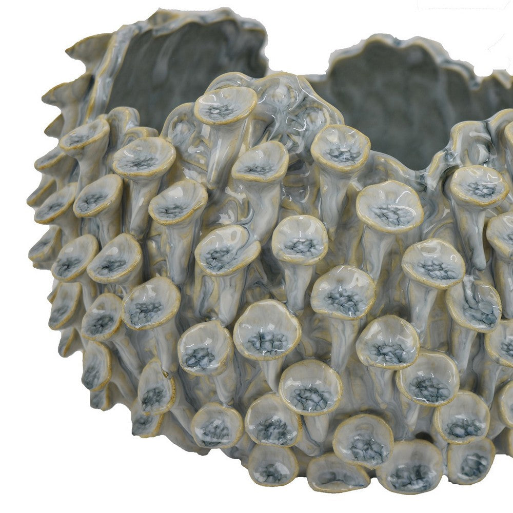 Nina Decorative Bowl Light Blue Textured Coral Gray Ceramic 11 Inch