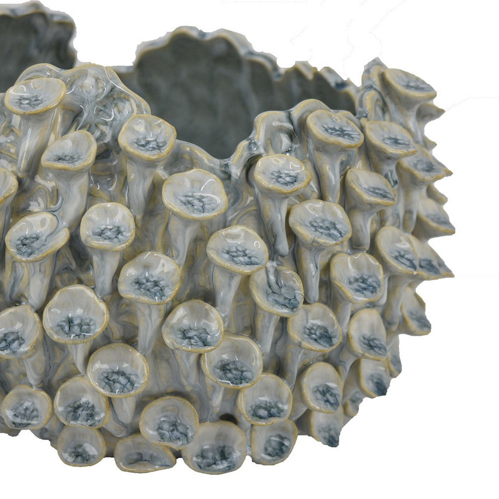 Nina Decorative Bowl Light Blue Textured Coral Gray Ceramic 11 Inch