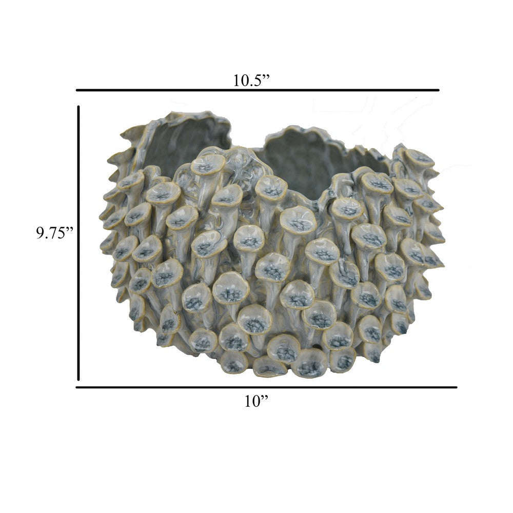 Nina Decorative Bowl Light Blue Textured Coral Gray Ceramic 11 Inch