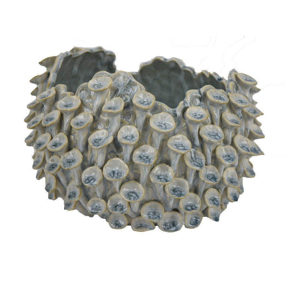 Nina Decorative Bowl, Light Blue, Textured Coral Gray Ceramic, 11 Inch