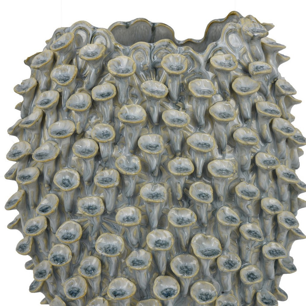 Nina Decorative Bowl Light Blue Textured Coral Gray Ceramic 13 Inch BM331047