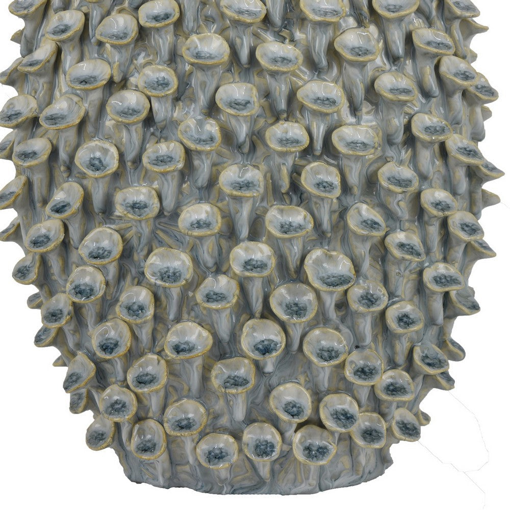 Nina Decorative Bowl Light Blue Textured Coral Gray Ceramic 13 Inch BM331047