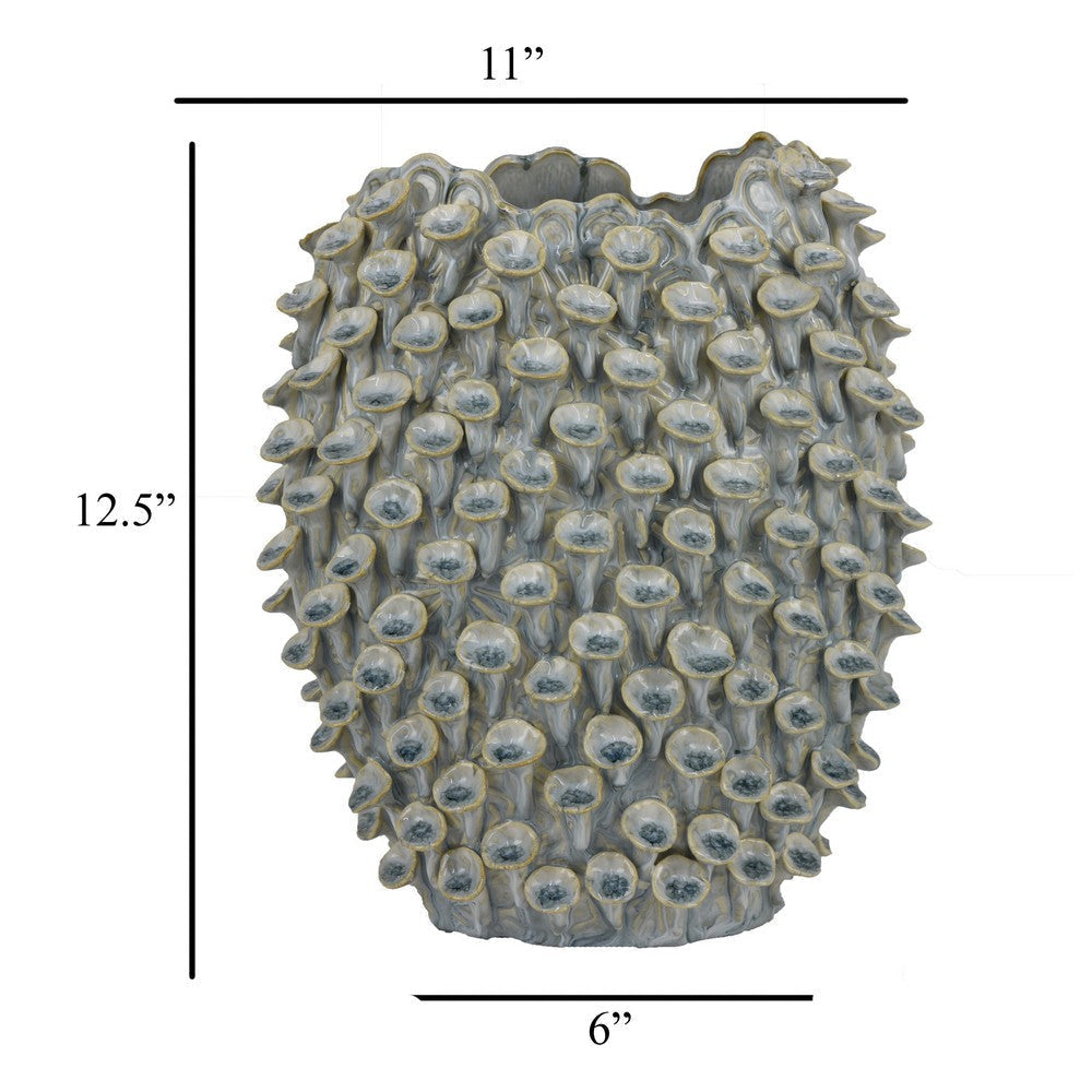 Nina Decorative Bowl Light Blue Textured Coral Gray Ceramic 13 Inch BM331047