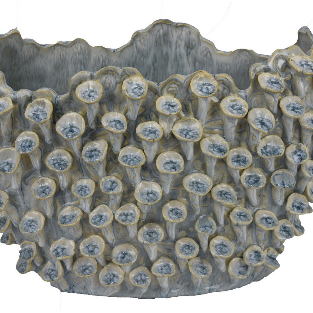 Nina Decorative Bowl Light Blue Coral Textured Gray Ceramic 14 Inch