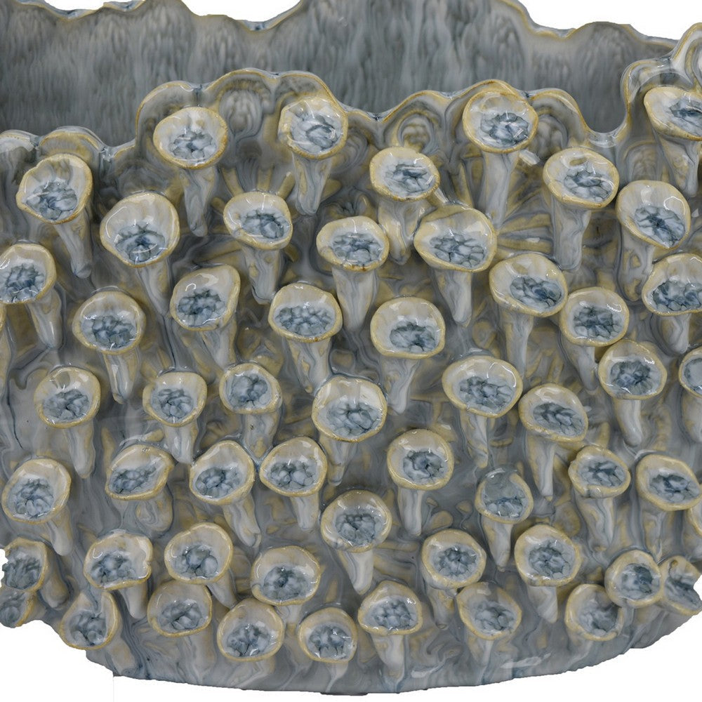 Nina Decorative Bowl Light Blue Coral Textured Gray Ceramic 14 Inch