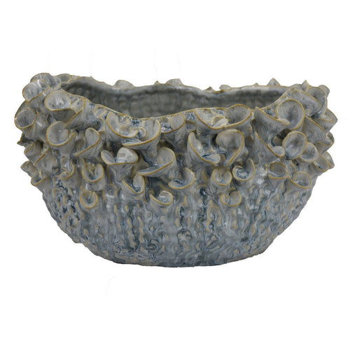 Nina Decorative Bowl, Light Blue, Textured Floral Gray Ceramic 13 Inch
