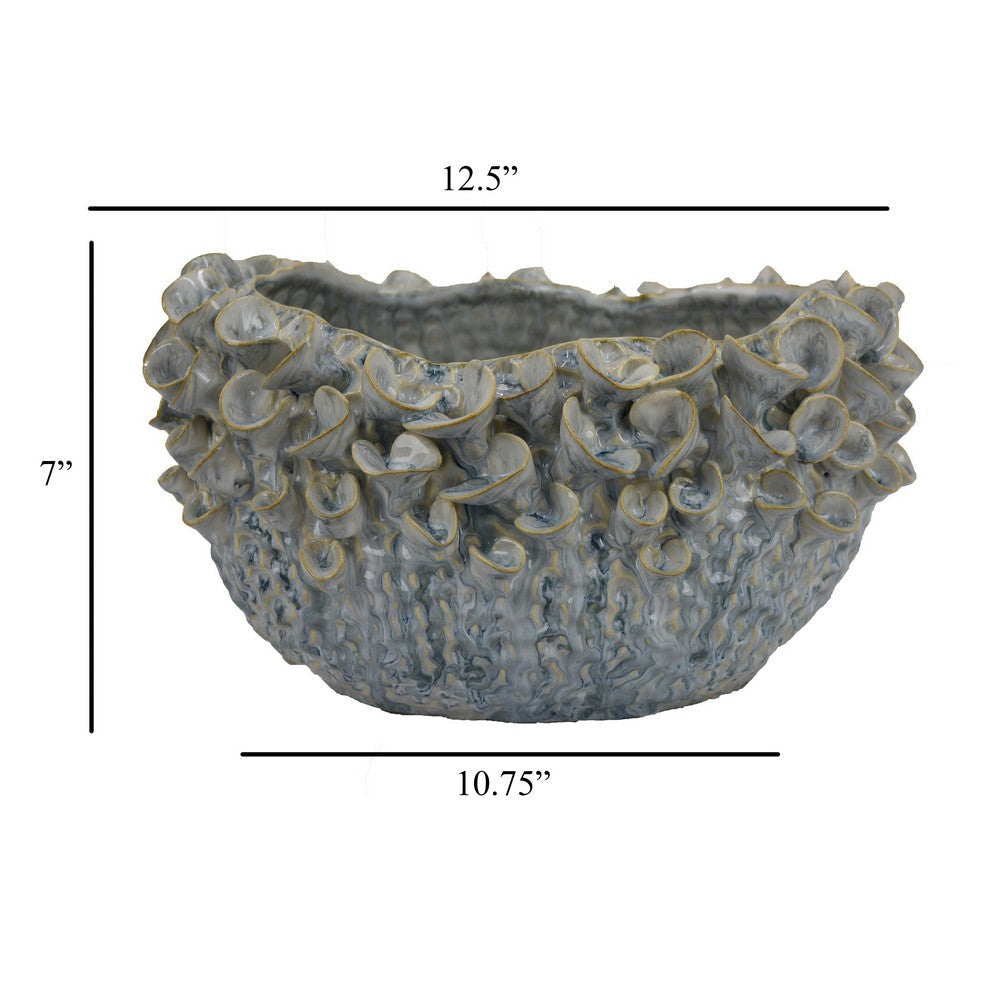 Nina Decorative Bowl Light Blue Textured Floral Gray Ceramic 13 Inch