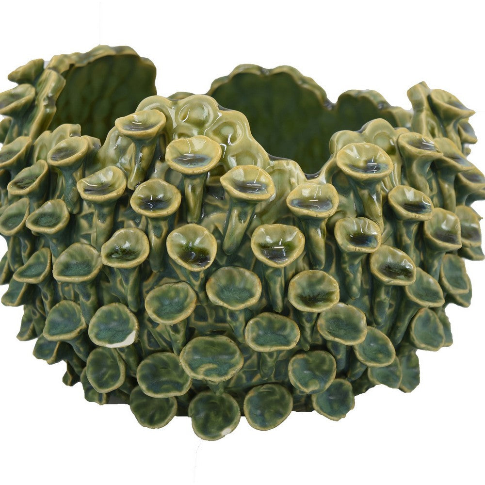 Nina Decorative Bowl Textured Green Ceramic Abstract Coral 11 Inch