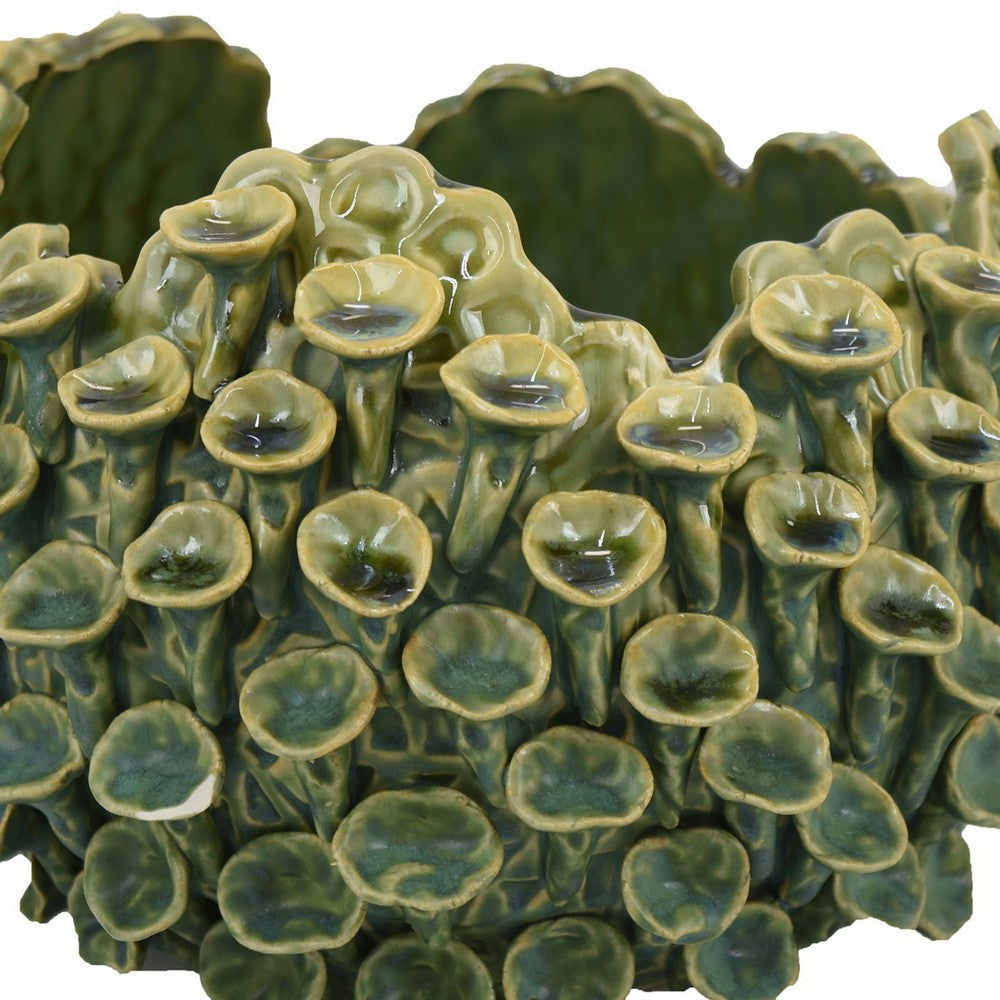 Nina Decorative Bowl Textured Green Ceramic Abstract Coral 11 Inch