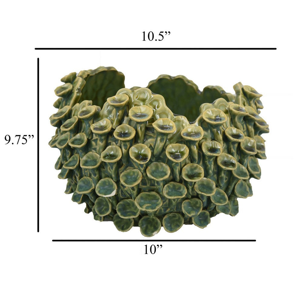Nina Decorative Bowl Textured Green Ceramic Abstract Coral 11 Inch