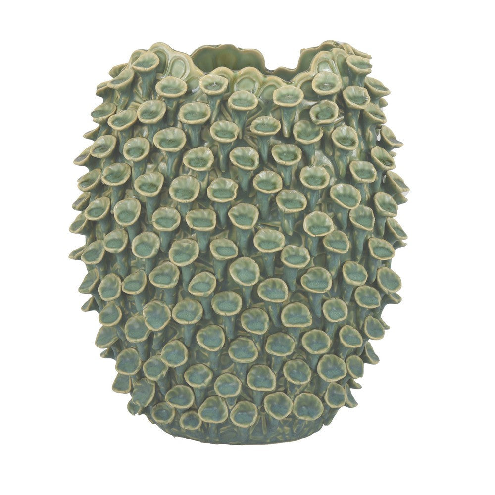 Nina Decorative Vase Textured Green Ceramic Abstract Coral 13 Inch BM331052