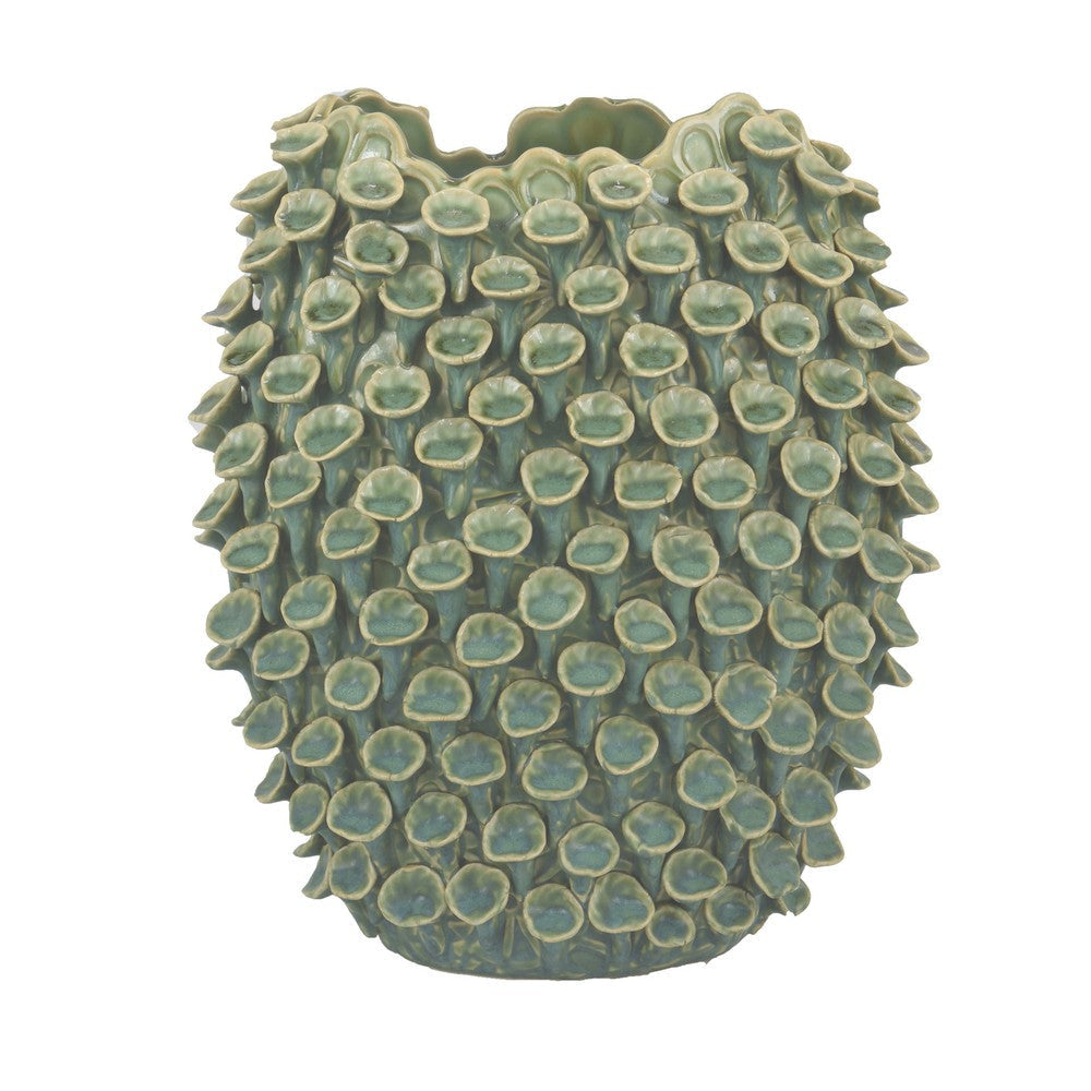 Nina Decorative Vase Textured Green Ceramic Abstract Coral 13 Inch BM331052