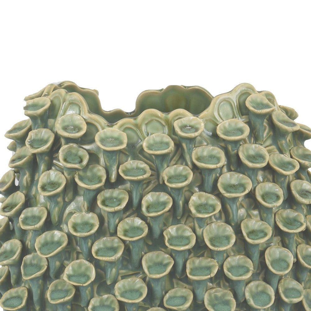 Nina Decorative Vase Textured Green Ceramic Abstract Coral 13 Inch BM331052
