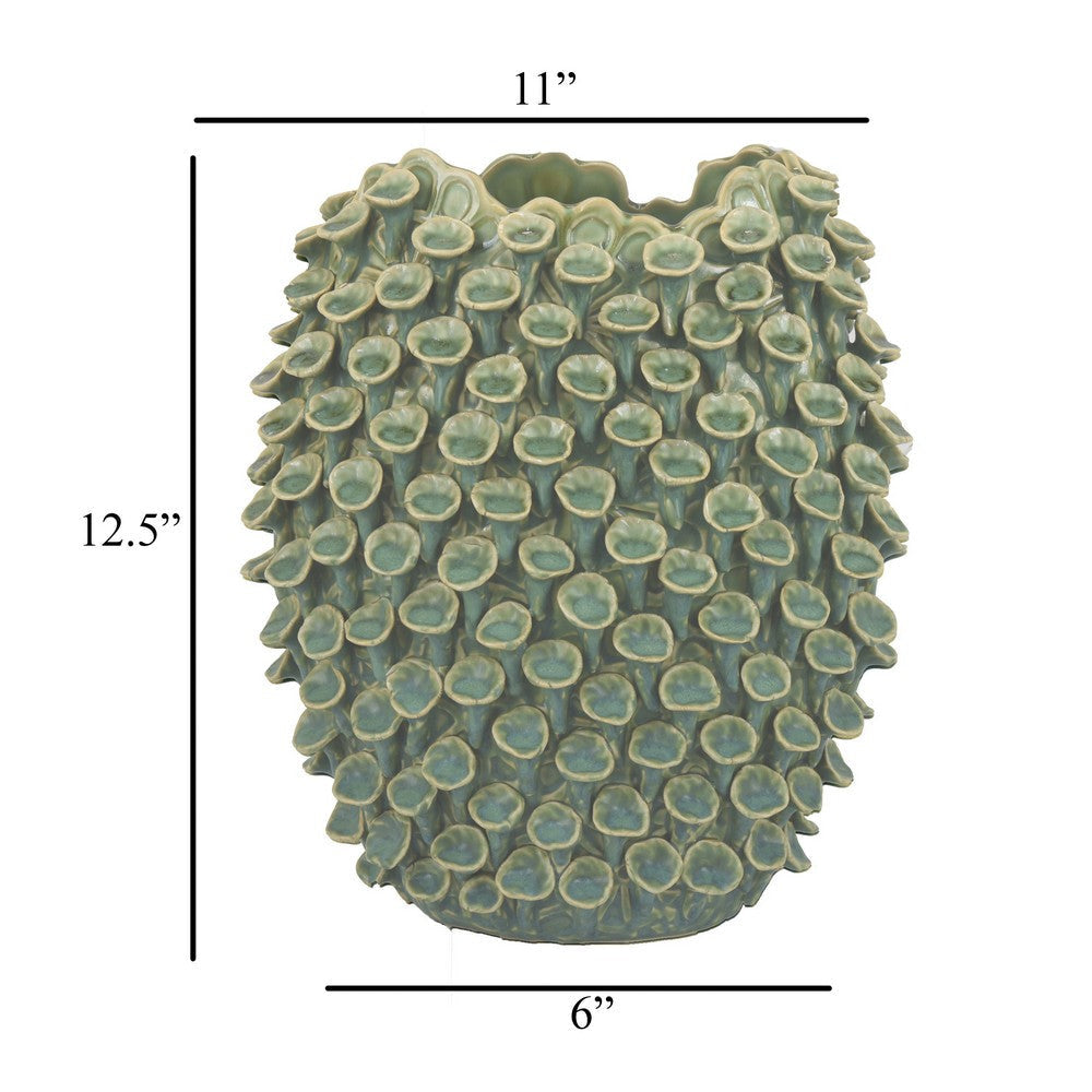 Nina Decorative Vase Textured Green Ceramic Abstract Coral 13 Inch BM331052