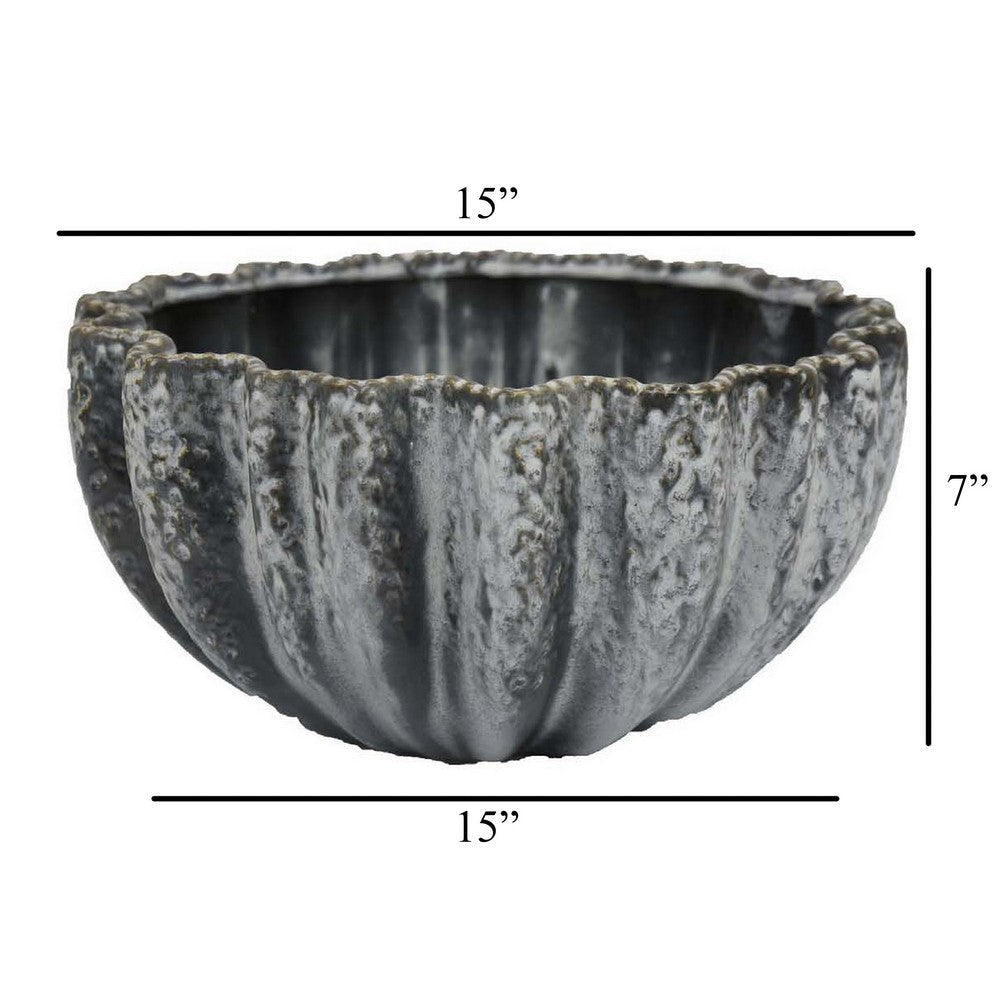 Kiara Decorative Bowl Aqua Gray Ceramic Textured Design 15 Inch BM331056