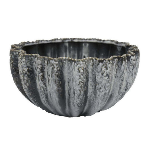 Kiara Decorative Bowl, Aqua Gray Ceramic Textured Design, 15 Inch