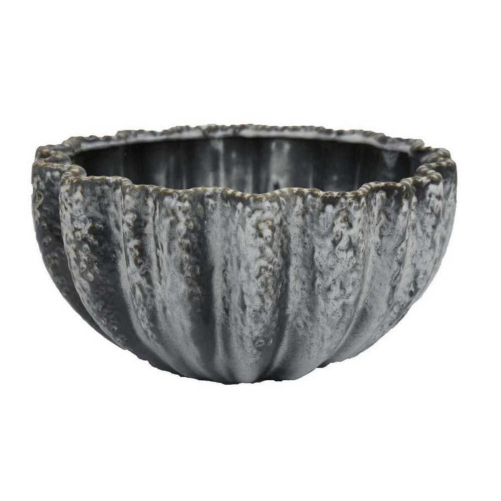 Kiara Decorative Bowl, Aqua Gray Ceramic Textured Design, 15 Inch