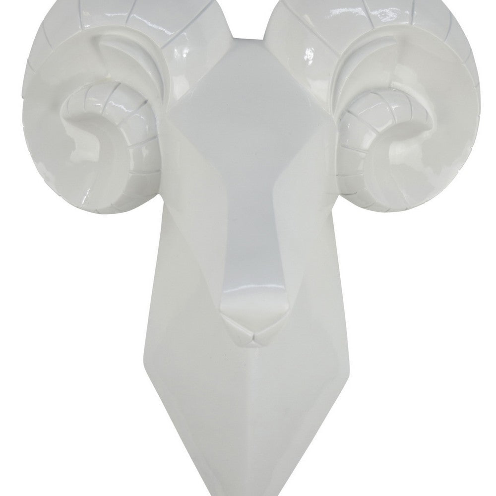 Ellena Ram Head Wall Decor Modern Glossy White Resin Frame 15 Inch BM331060