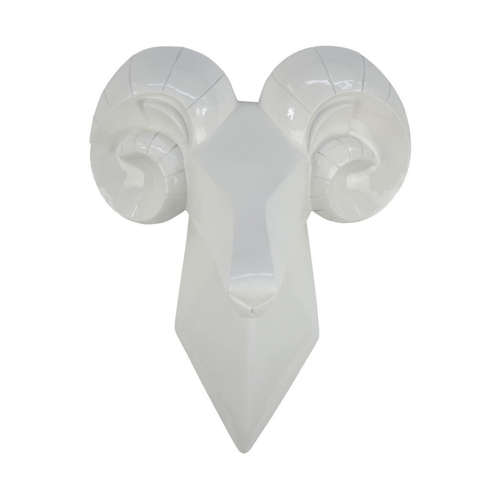 Ellena Ram Head Wall Decor, Modern Glossy White Resin Frame, 15 Inch