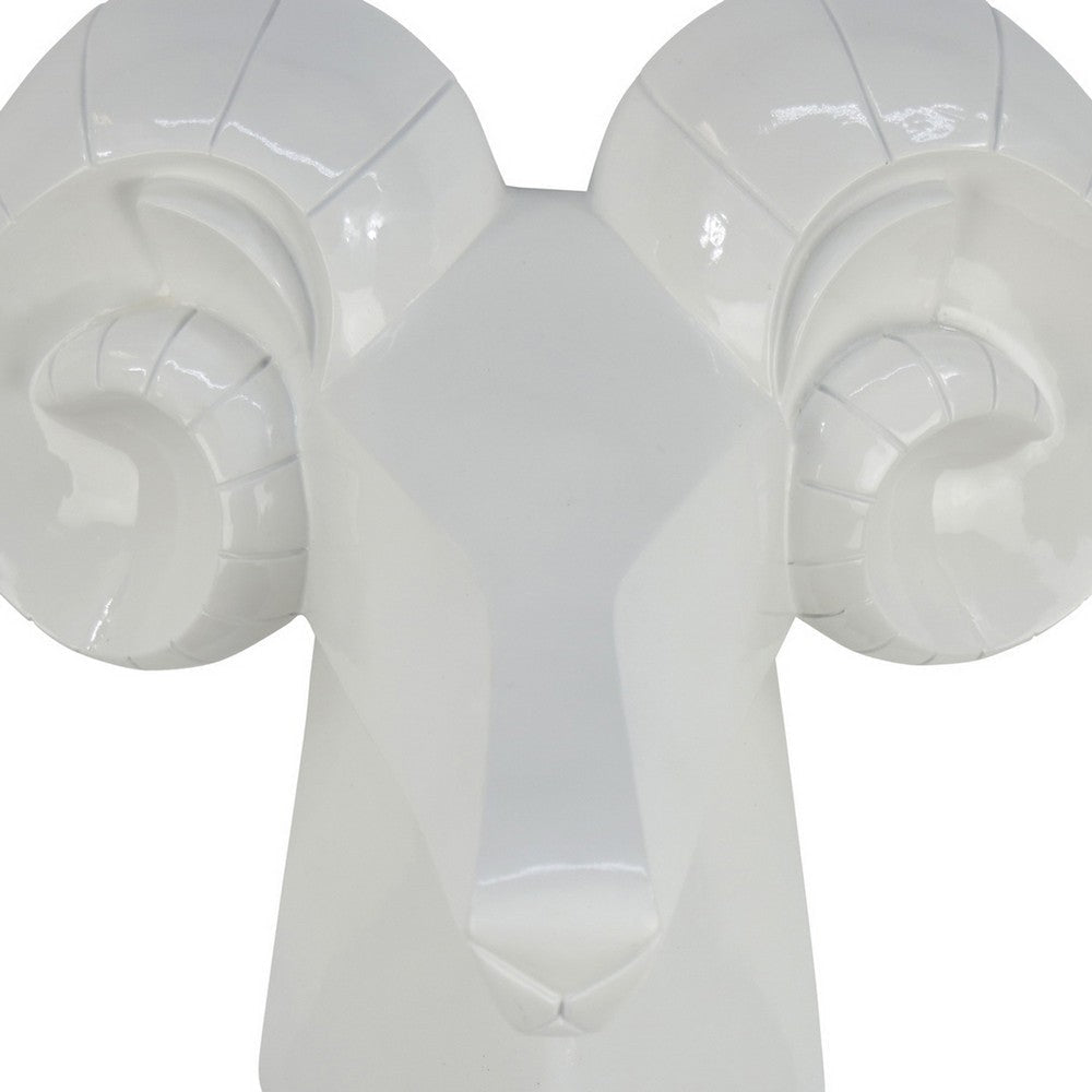 Ellena Ram Head Wall Decor Modern Glossy White Resin Frame 15 Inch BM331060