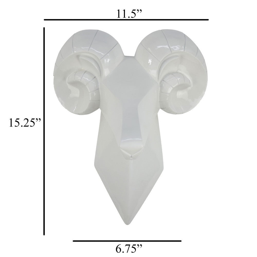 Ellena Ram Head Wall Decor Modern Glossy White Resin Frame 15 Inch BM331060