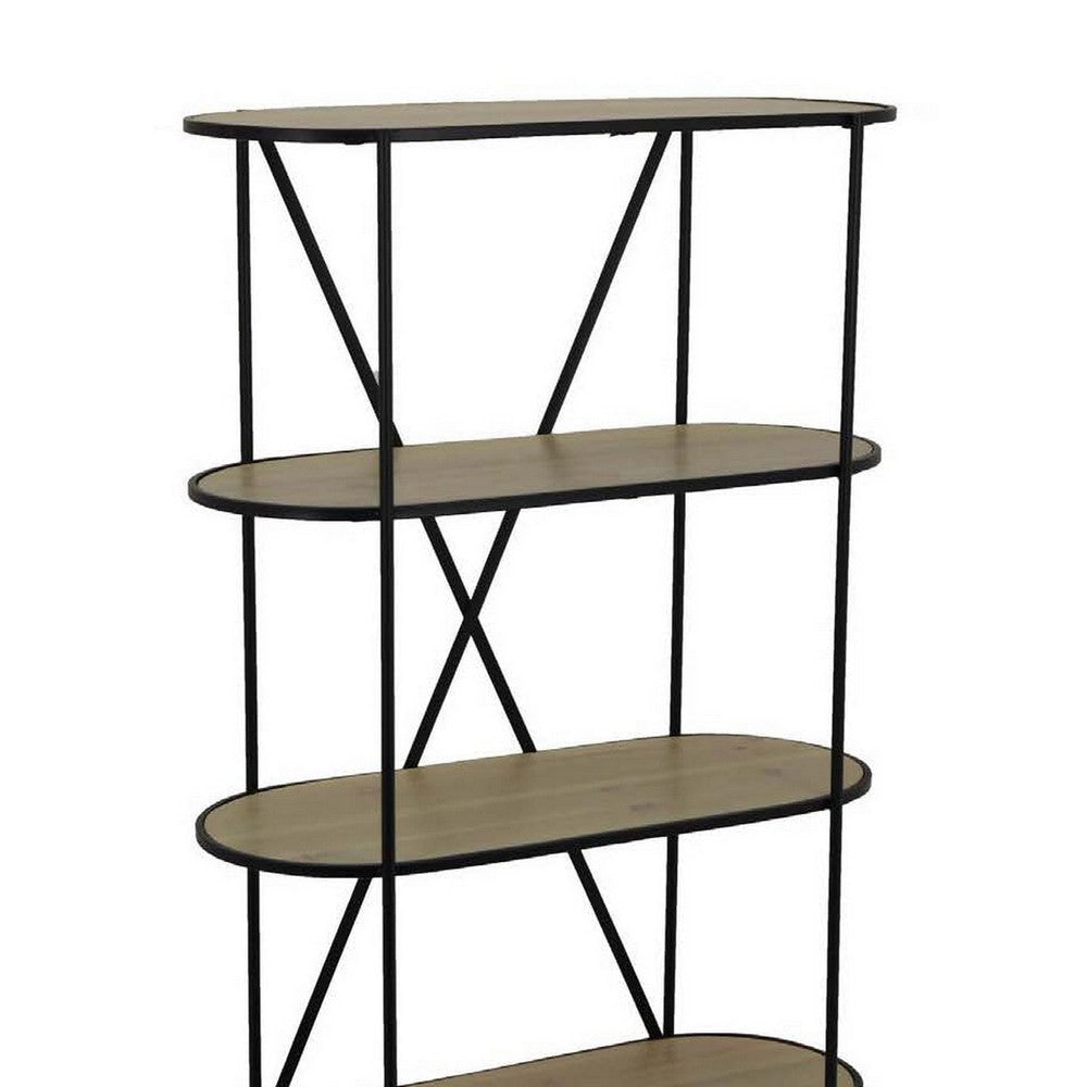 Kellie Plant Display Stand 4 Shelves Black Metal Brown Wood 38 Inch BM331064