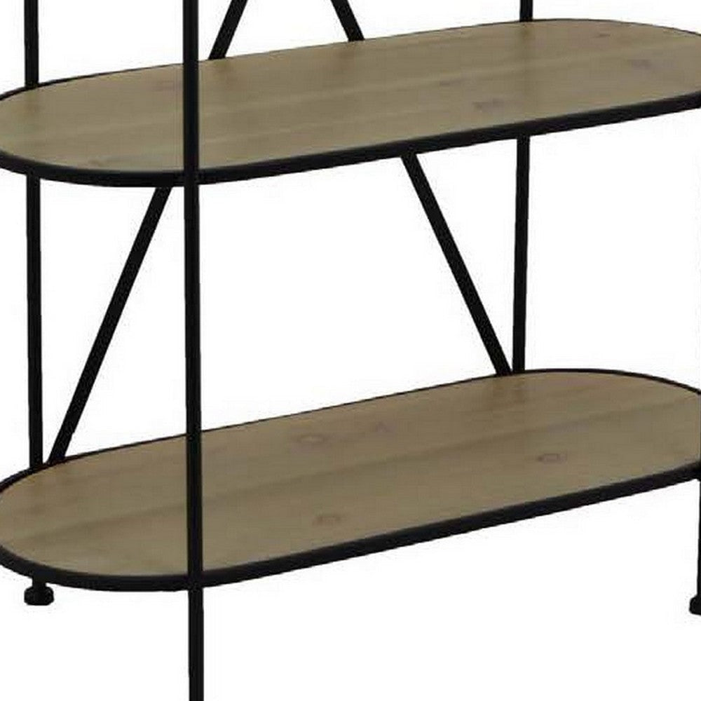 Kellie Plant Display Stand 4 Shelves Black Metal Brown Wood 38 Inch BM331064