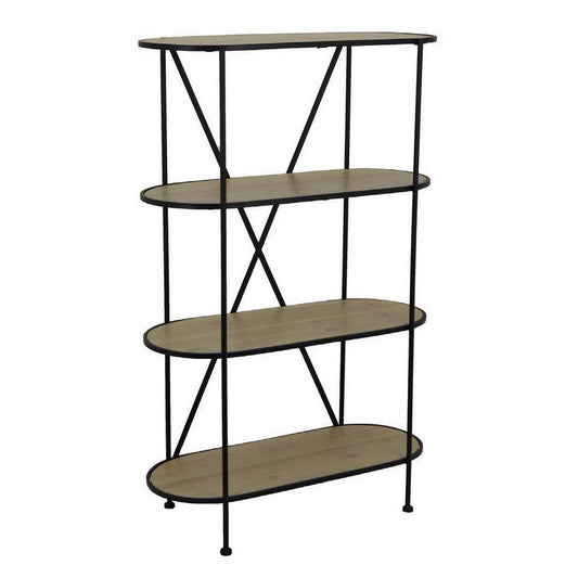 Kellie, Plant Display Stand, 4 Shelves, Black Metal Brown Wood 38 Inch
