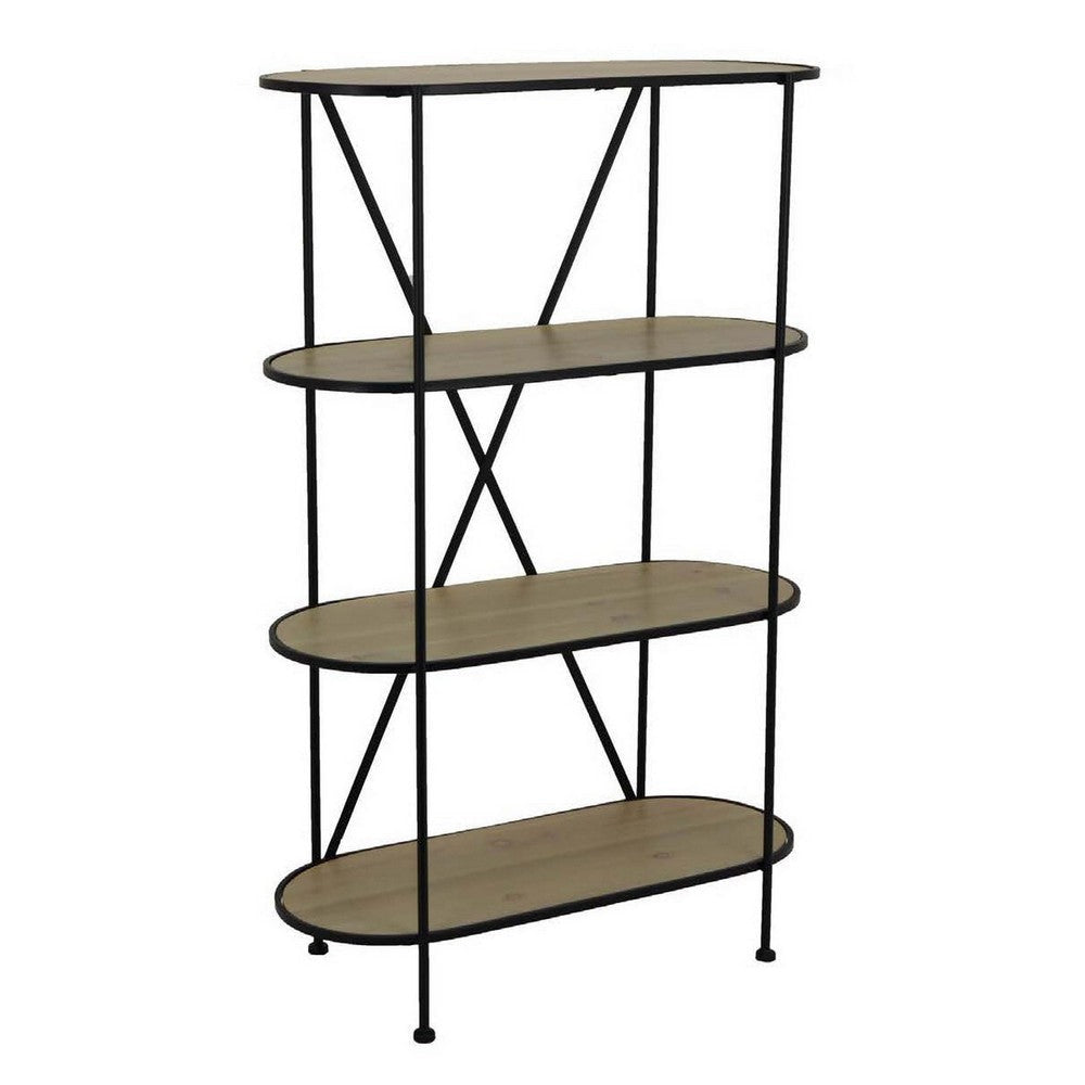 Kellie, Plant Display Stand, 4 Shelves, Black Metal Brown Wood 38 Inch