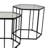 Kellie Plant Stand Table Set of 3 Black Metal Hexagon Glass Tops BM331065