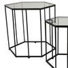 Kellie Plant Stand Table Set of 3 Black Metal Hexagon Glass Tops BM331065