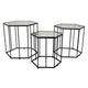 Kellie Plant Stand Table Set of 3, Black Metal, Hexagon Glass Tops