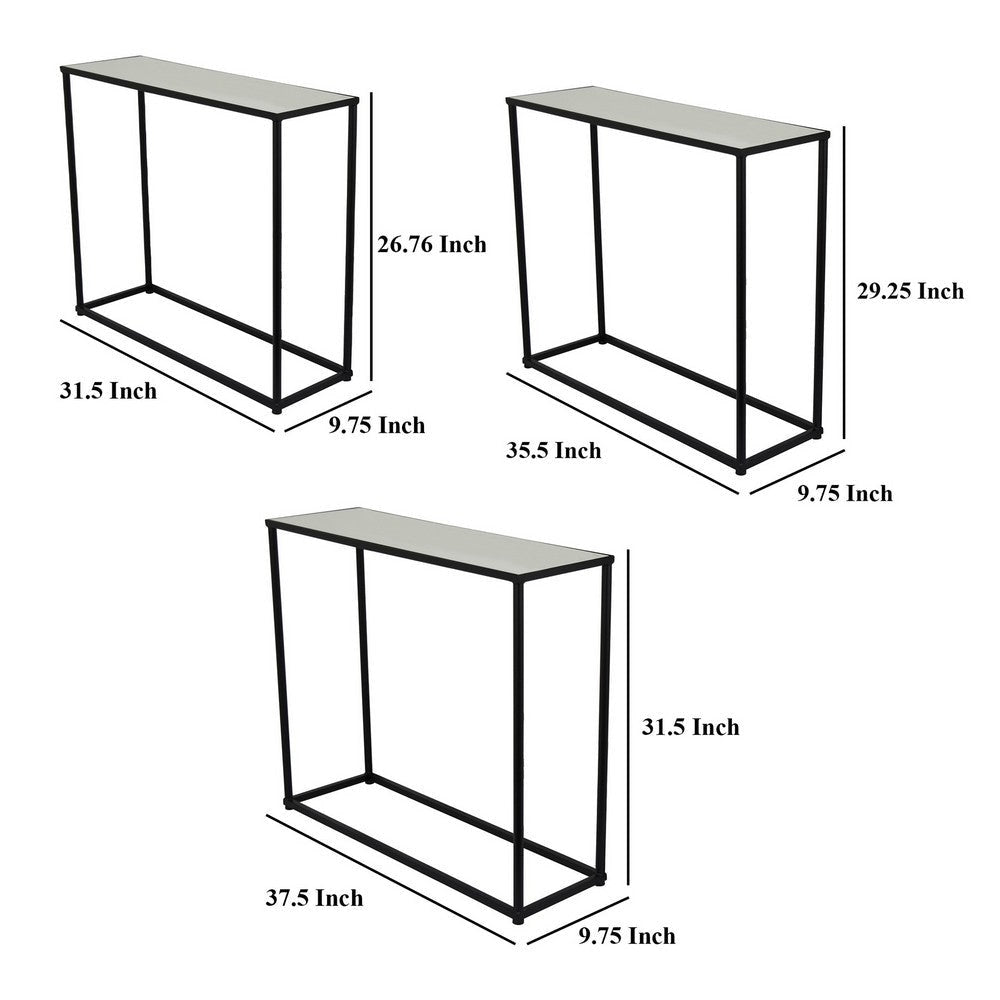 Kellie Nesting Plant Stand Table Set of 3 Black Metal Glass Tops BM331066