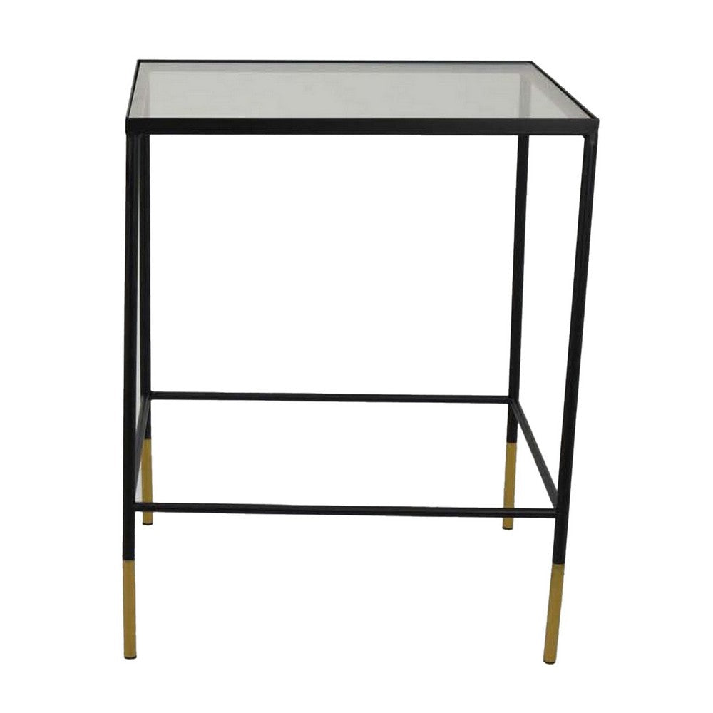 Kellie Plant Stand Table Set of 2 Black Metal with Clear Glass Tops BM331068