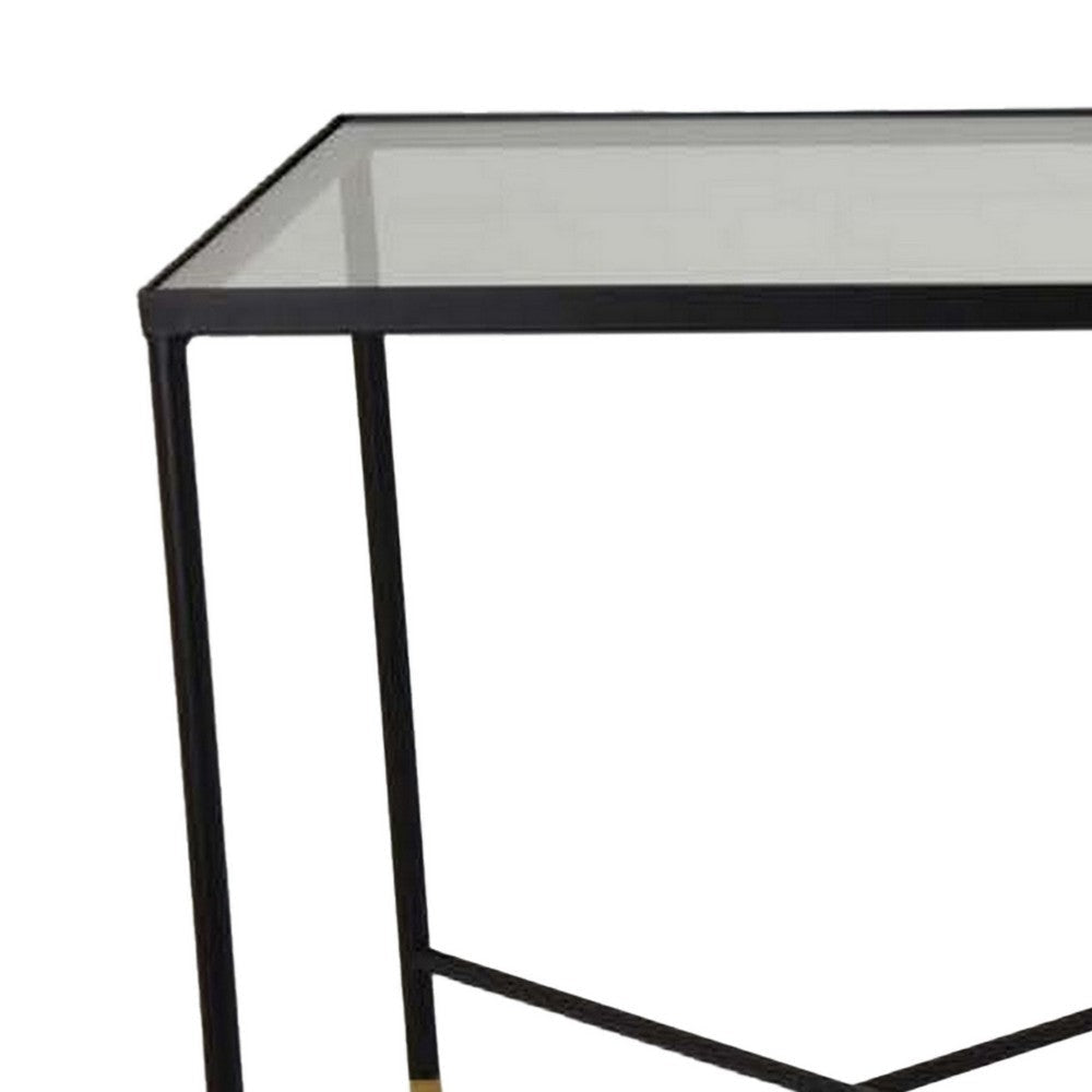 Kellie Plant Stand Table Set of 2 Black Metal with Clear Glass Tops BM331068