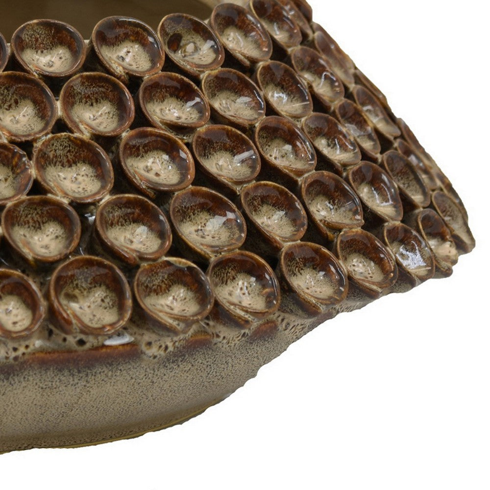 Rysa Vase Glossy Brown Ceramic Unique Coral Texture Design 14 Inch