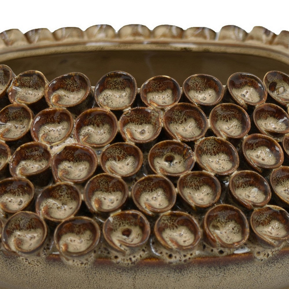 Rysa Vase Glossy Brown Ceramic Unique Coral Texture Design 14 Inch