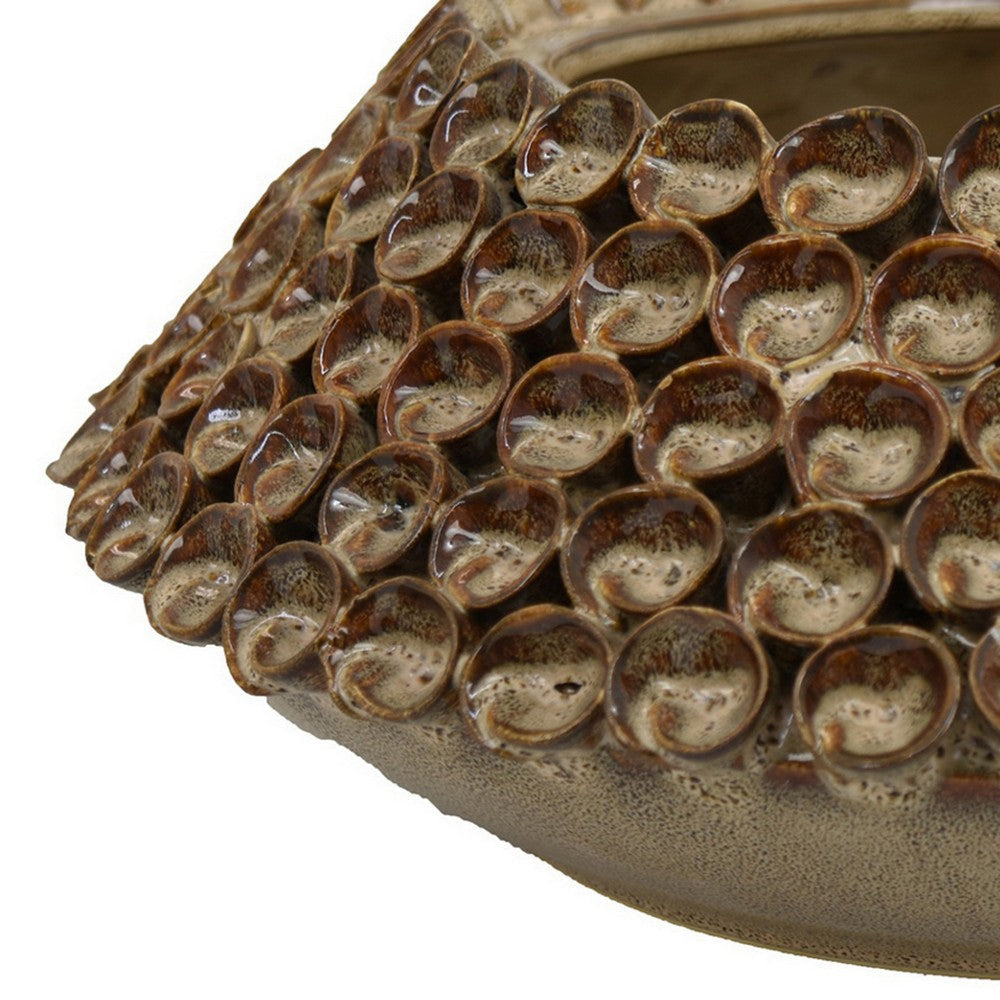 Rysa Vase Glossy Brown Ceramic Unique Coral Texture Design 14 Inch