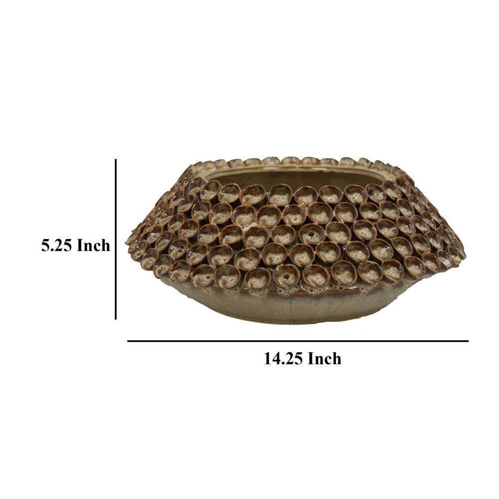 Rysa Vase Glossy Brown Ceramic Unique Coral Texture Design 14 Inch