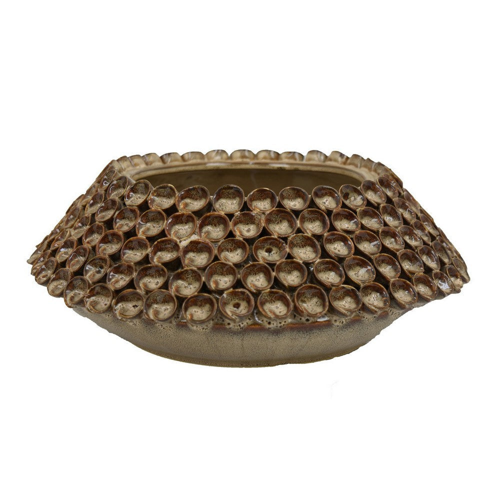 Rysa Vase, Glossy Brown Ceramic, Unique Coral Texture Design, 14 Inch